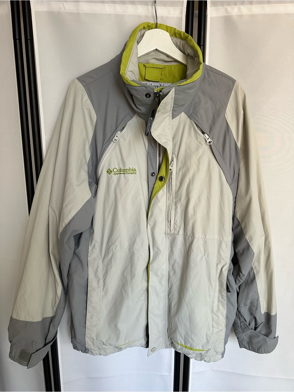 Columbia Core Interchange Men’s Jacket Size M Gray Lime Lightweight Shell